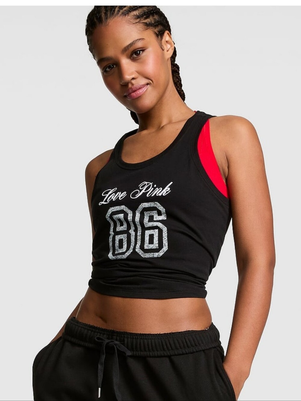 Love Pink 86 Black Crop Tank with Red Accent